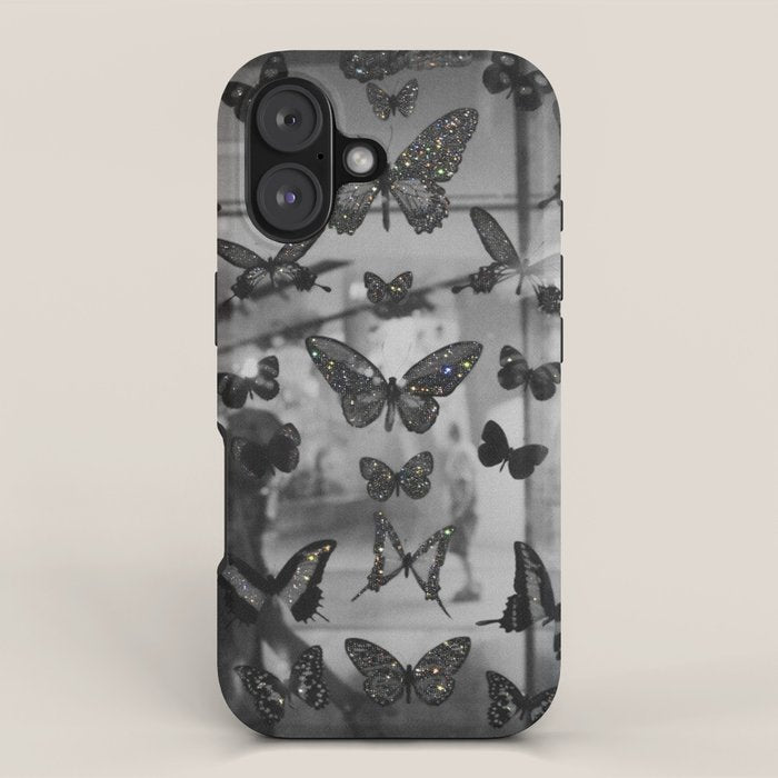 BLACK AND WHITE BUTTERFLIES | photo | sparkle and shine | wings | aesthetic | monochrome | fly  iPhone Case Gallery Image 1