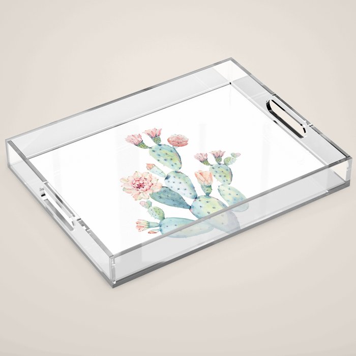 Cactus 2  White #society6 #buyart Acrylic Tray Gallery Image 1