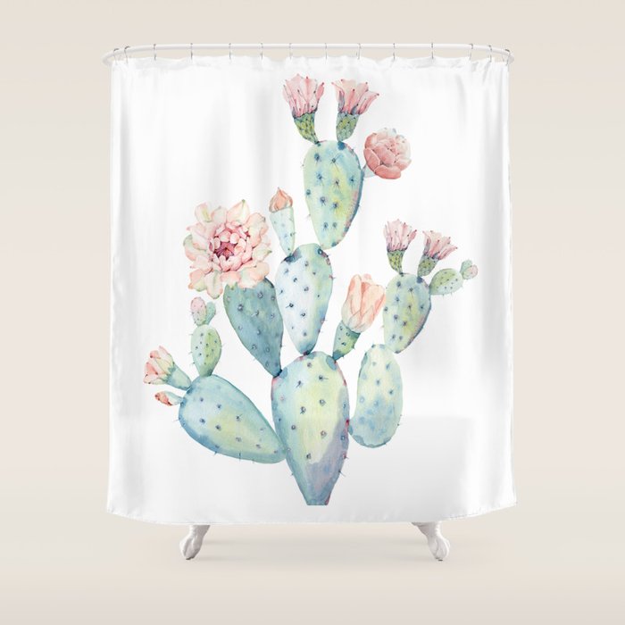 Cactus 2  White #society6 #buyart Shower Curtain Gallery Image 1