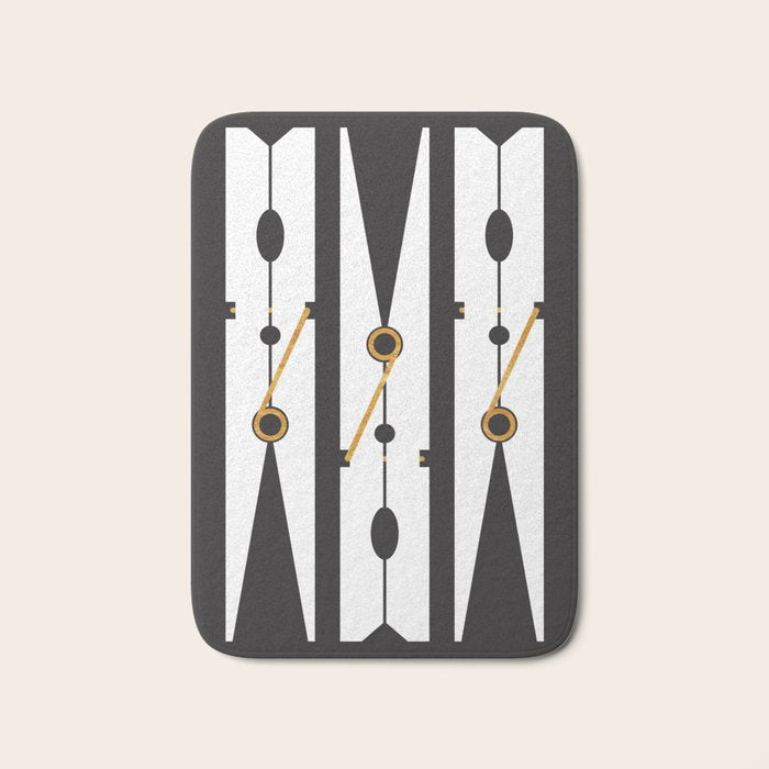 Laundry Clothespins - Gold, Black and White Bath Mat Gallery Image 1