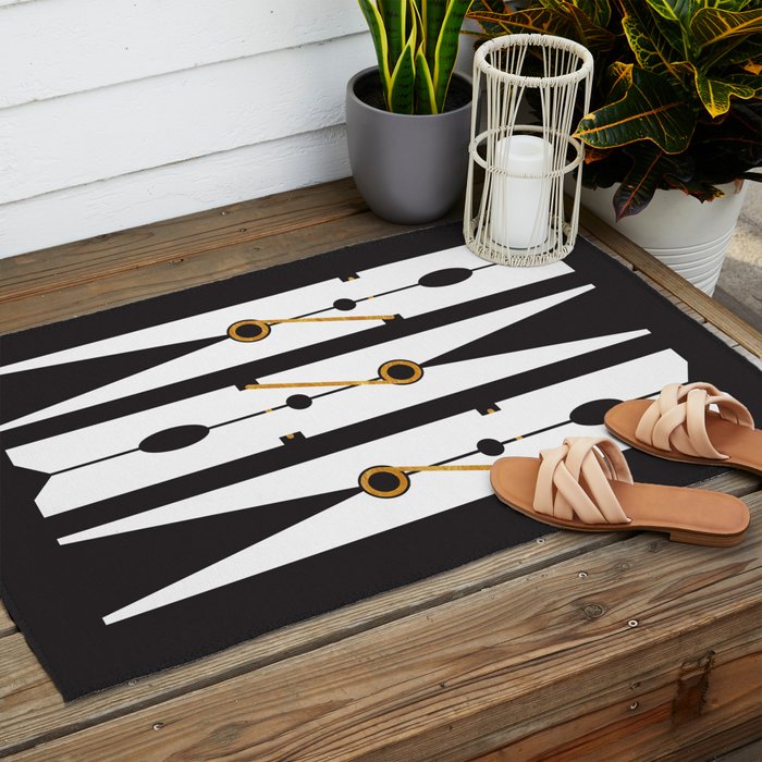 Laundry Clothespins - Gold, Black and White Outdoor Rug Gallery Image 2