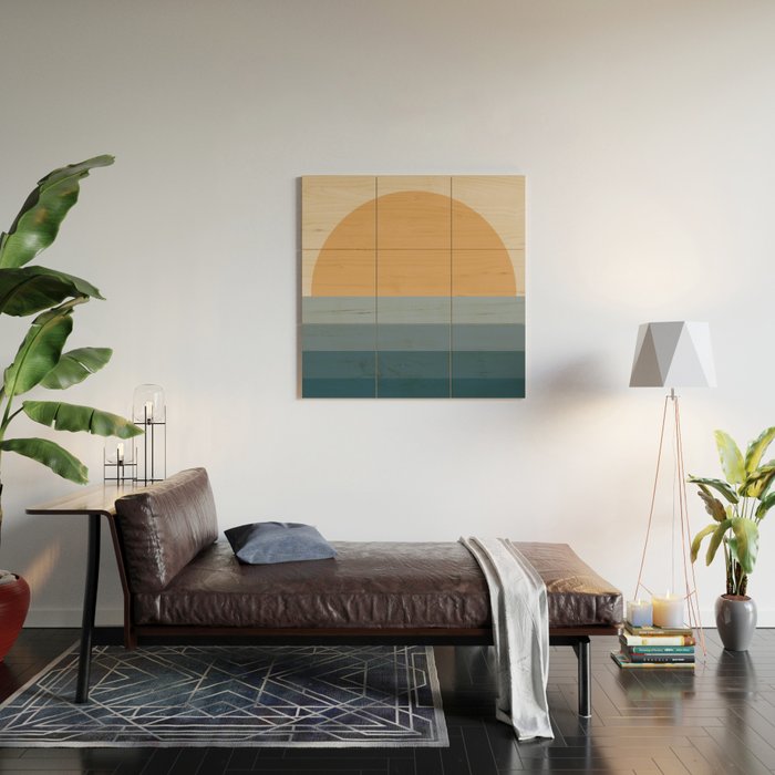 Minimal Retro Sunset Sunrise - Nautical Ocean Blue Wood Wall Art Gallery Image 2