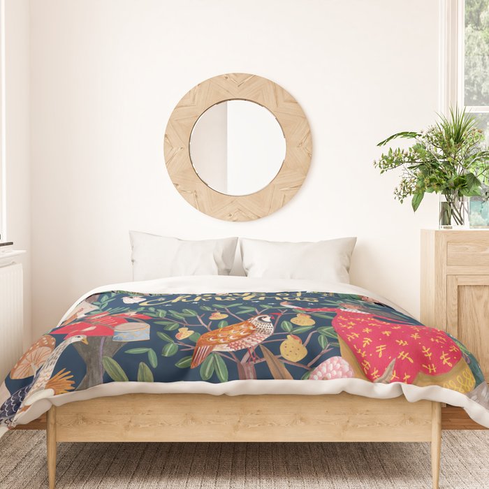 The 12 days of Christmas song illustration Duvet Cover Gallery Image 3