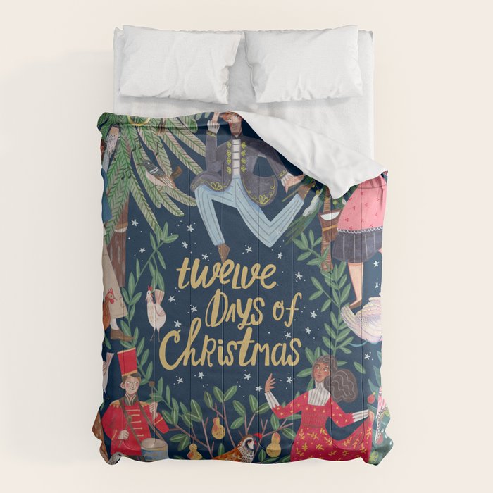 The 12 days of Christmas song illustration Comforter Gallery Image 1