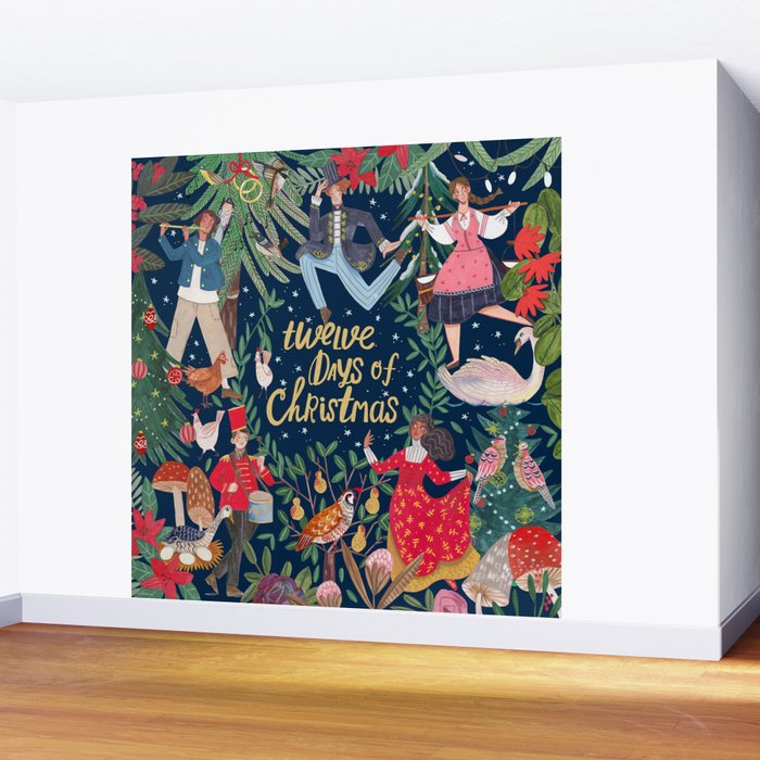 The 12 days of Christmas song illustration Wall Mural Gallery Image 2