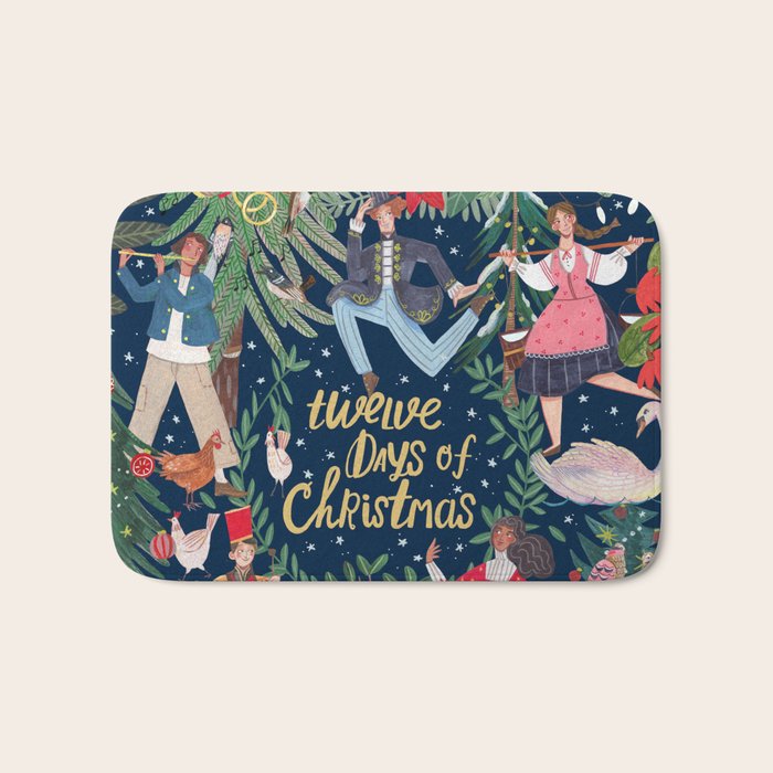 The 12 days of Christmas song illustration Bath Mat Gallery Image 1