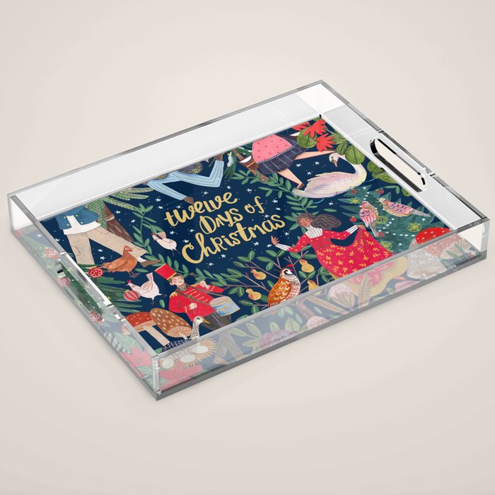 The 12 days of Christmas song illustration Acrylic Tray Gallery Image 1