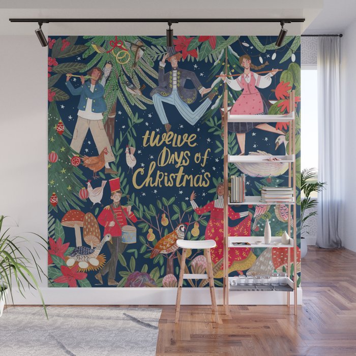 The 12 days of Christmas song illustration Wall Mural Gallery Image 1