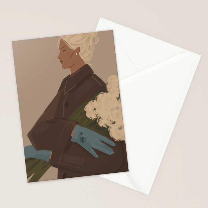  portrait of a woman in a coat and blue gloves Stationery Card Gallery Image 2