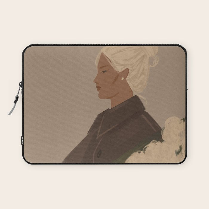  portrait of a woman in a coat and blue gloves Laptop Sleeve Gallery Image 1