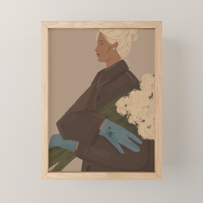  portrait of a woman in a coat and blue gloves Mini Art Print Gallery Image 1