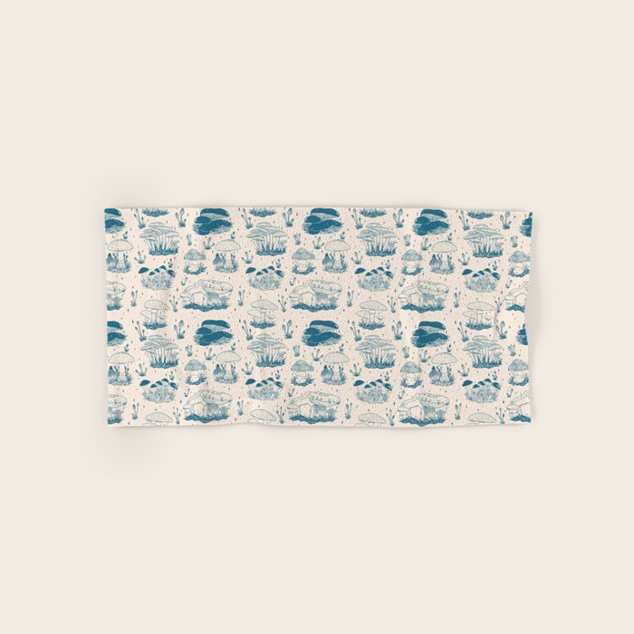 Mushroom Toile in Blue Bath Towel Gallery Image 1