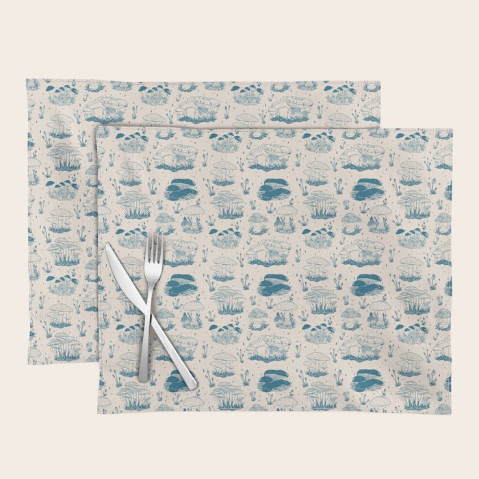 Mushroom Toile in Blue Placemat Gallery Image 1