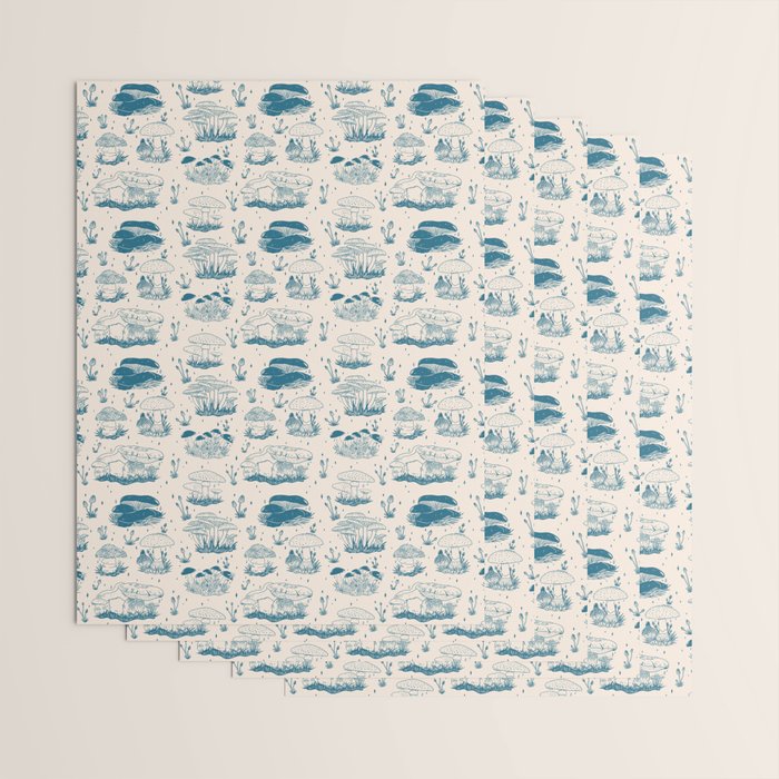 Mushroom Toile in Blue Wrapping Paper Gallery Image 3