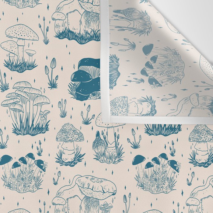 Mushroom Toile in Blue Wall Tapestry Gallery Image 3