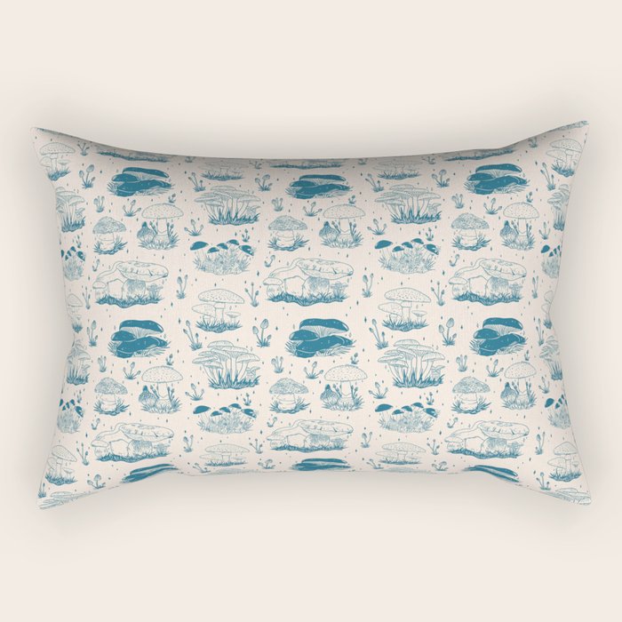 Mushroom Toile in Blue Rectangular Pillow Gallery Image 2