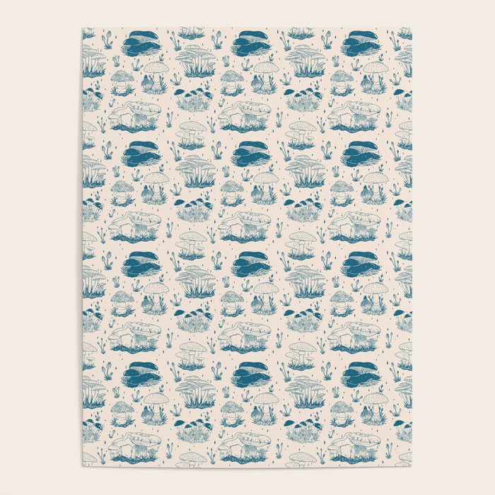 Mushroom Toile in Blue Poster Gallery Image 4