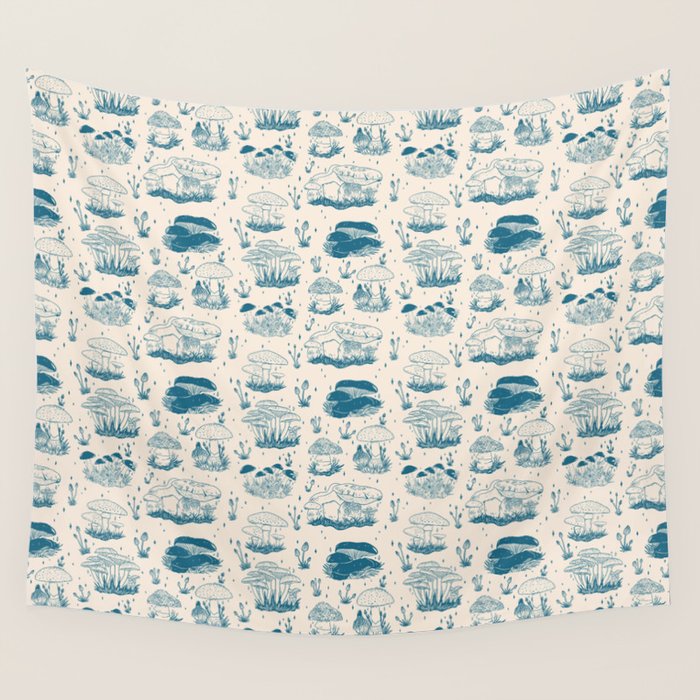 Mushroom Toile in Blue Wall Tapestry Gallery Image 4