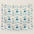Mushroom Toile in Blue Wall Tapestry Gallery Image 4