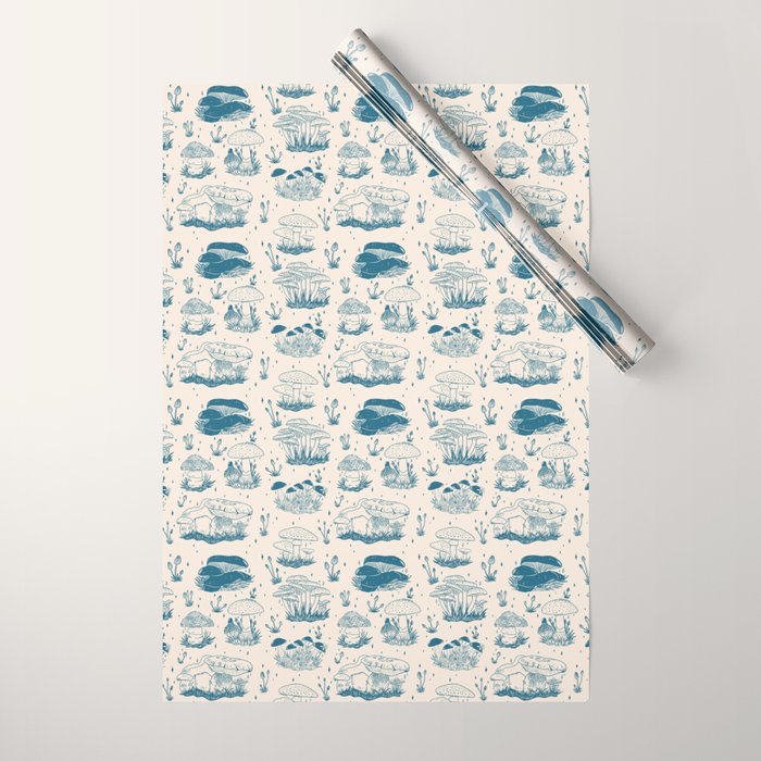 Mushroom Toile in Blue Wrapping Paper Gallery Image 1