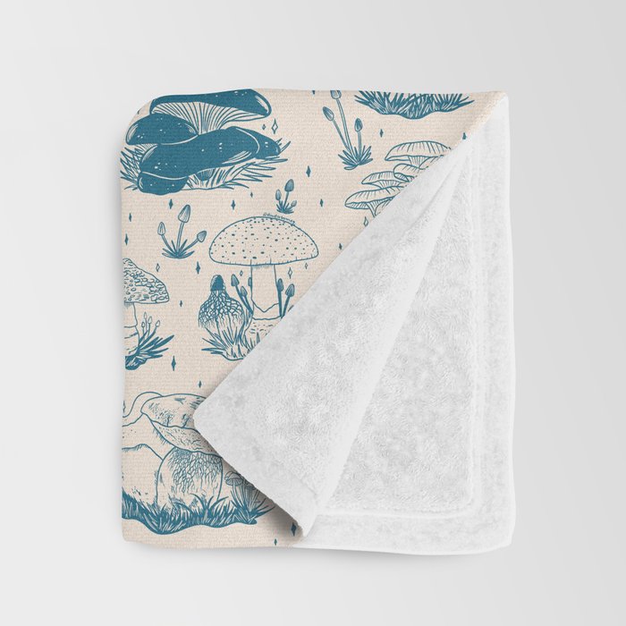 Mushroom Toile in Blue Throw Blanket Gallery Image 3