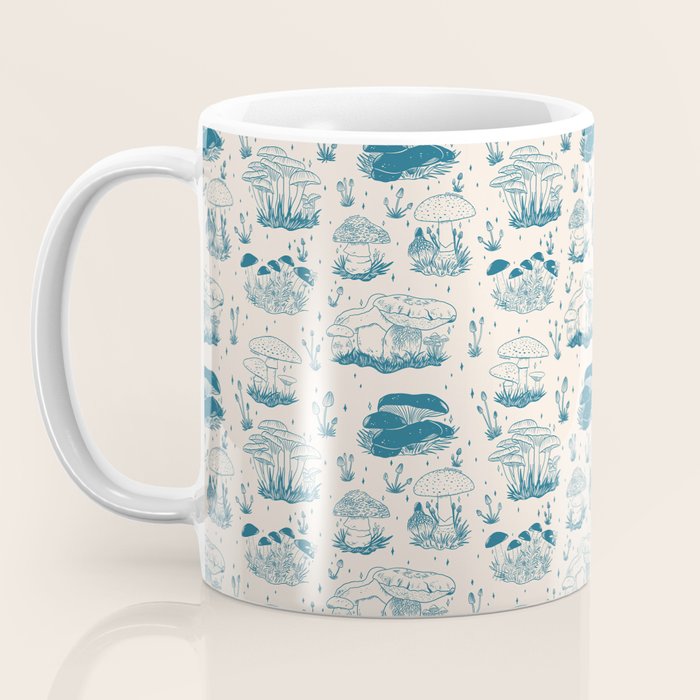 Mushroom Toile in Blue Coffee Mug Gallery Image 3