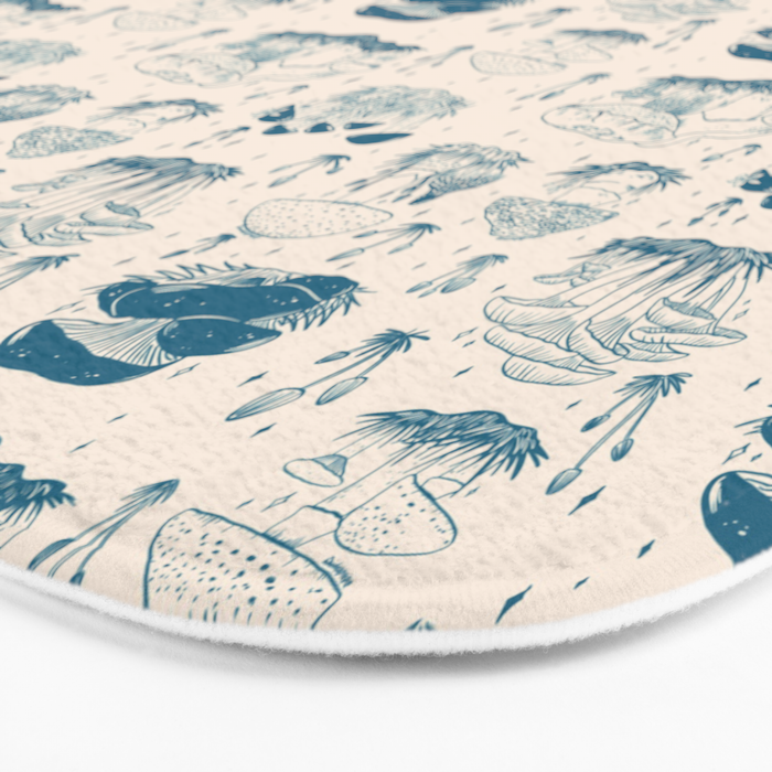 Mushroom Toile in Blue Bath Mat Gallery Image 3