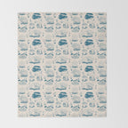 Mushroom Toile in Blue Throw Blanket Gallery Image 2