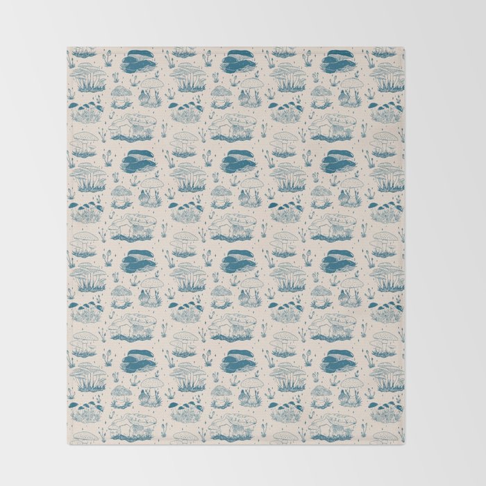 Mushroom Toile in Blue Throw Blanket Gallery Image 2