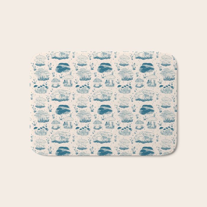 Mushroom Toile in Blue Bath Mat Gallery Image 1