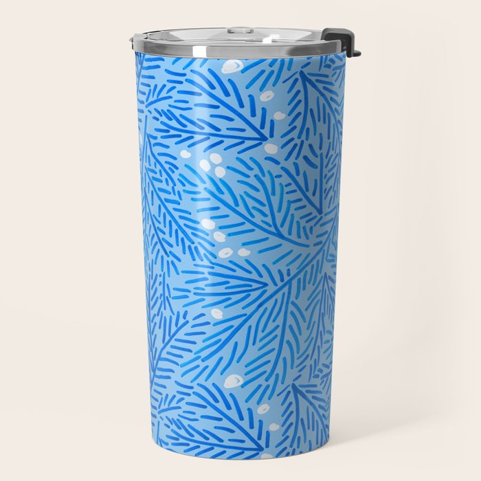 Winter Berries & Pine Branches in Blue Travel Mug Gallery Image 2
