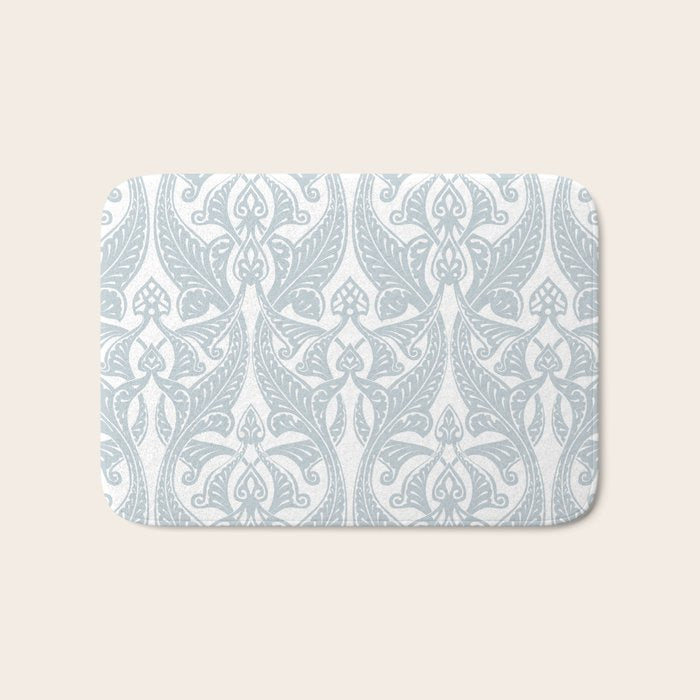 Art Nouveau Silver Grey & White Pattern Bath Mat Gallery Image 1