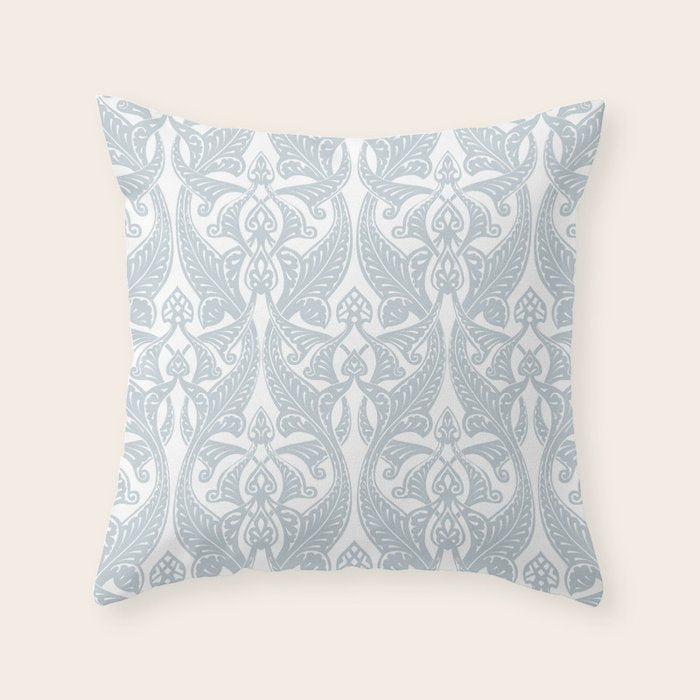 Art Nouveau Silver Grey & White Pattern Throw Pillow Gallery Image 6