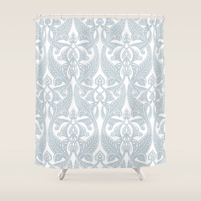 Art Nouveau Silver Grey & White Pattern Shower Curtain Gallery Image 1