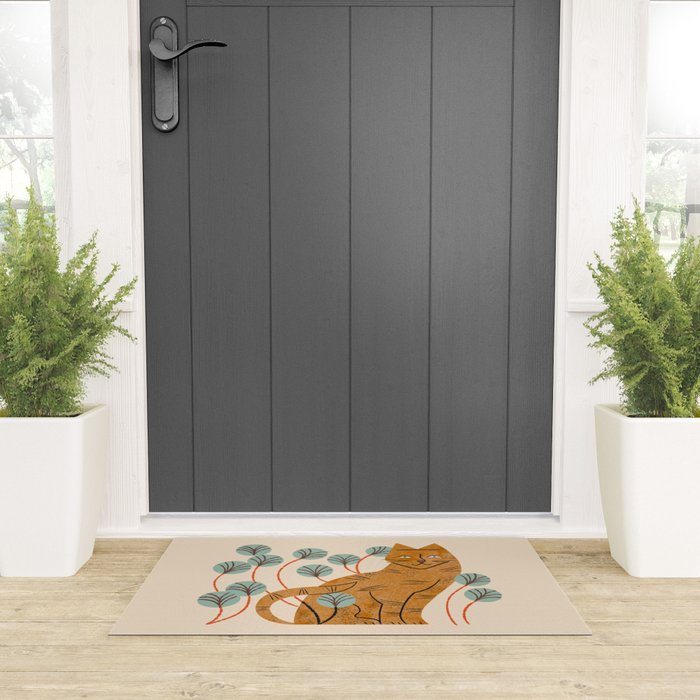 Ginger Tabby And Wildflowers Welcome Mat Gallery Image 3