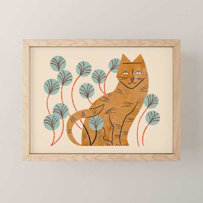 Ginger Tabby And Wildflowers Mini Art Print Gallery Image 1