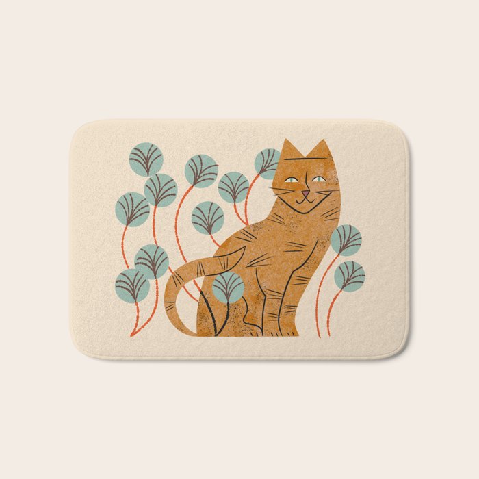 Ginger Tabby And Wildflowers Bath Mat Gallery Image 1