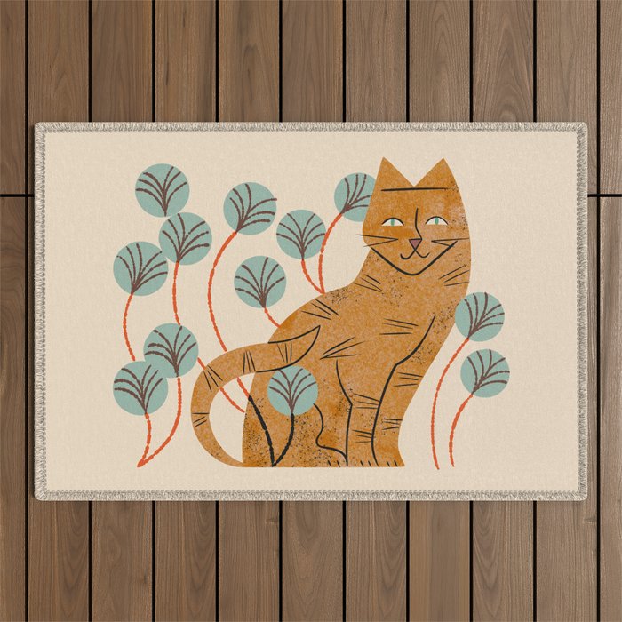 Ginger Tabby And Wildflowers Outdoor Rug Gallery Image 1