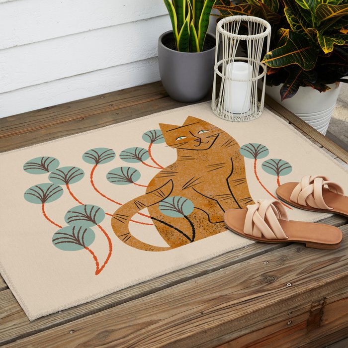 Ginger Tabby And Wildflowers Outdoor Rug Gallery Image 2