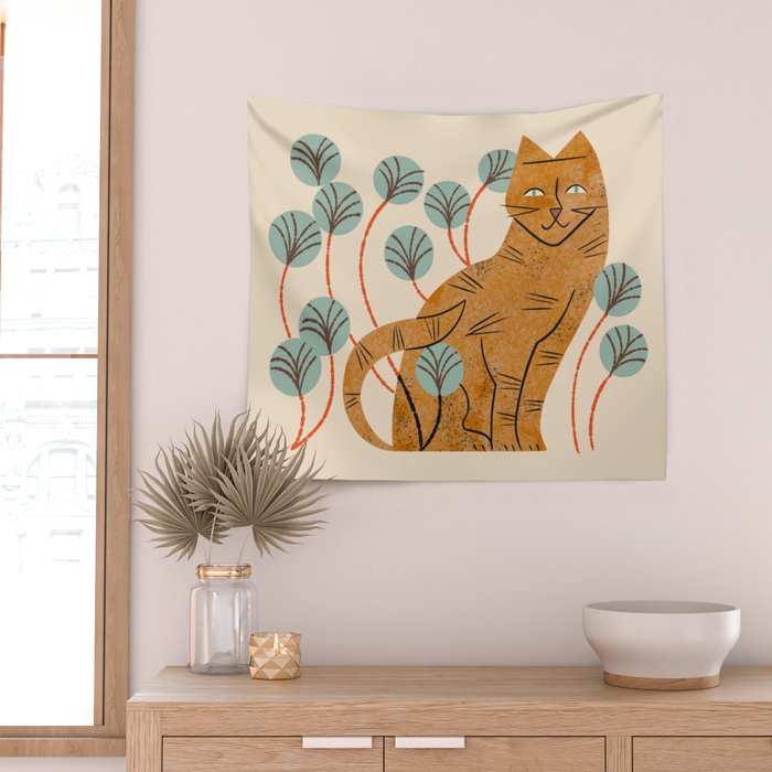 Ginger Tabby And Wildflowers Wall Tapestry Gallery Image 2