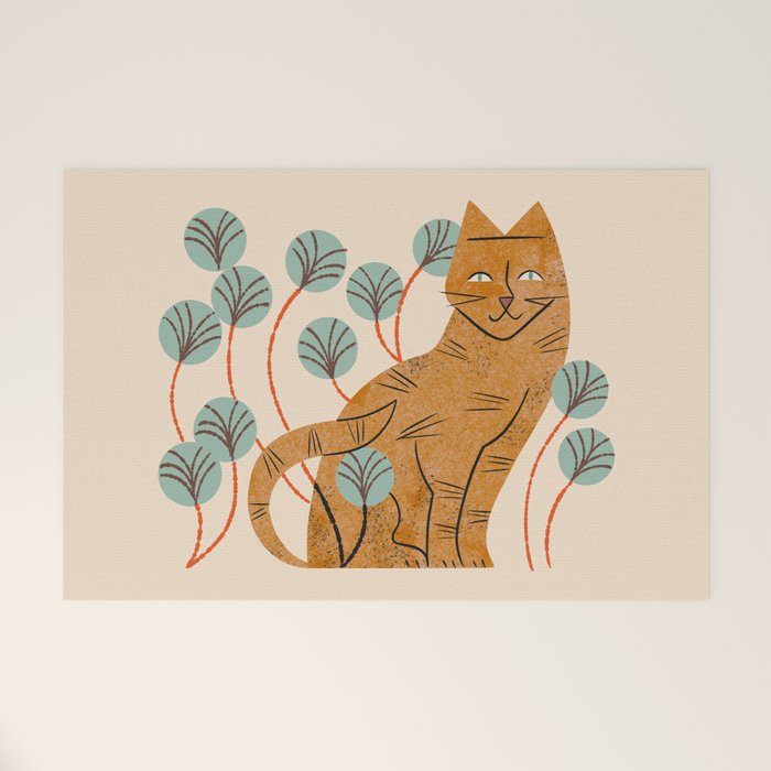Ginger Tabby And Wildflowers Welcome Mat Gallery Image 1