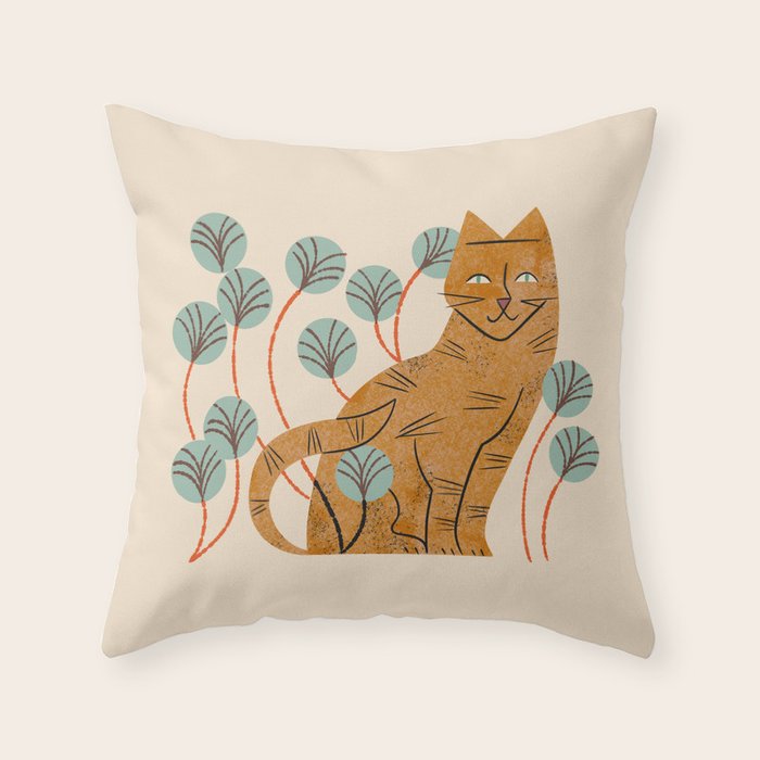 Ginger Tabby And Wildflowers Throw Pillow Gallery Image 6