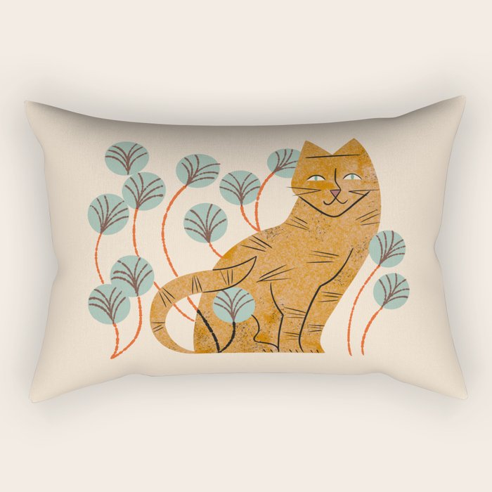 Ginger Tabby And Wildflowers Rectangular Pillow Gallery Image 2