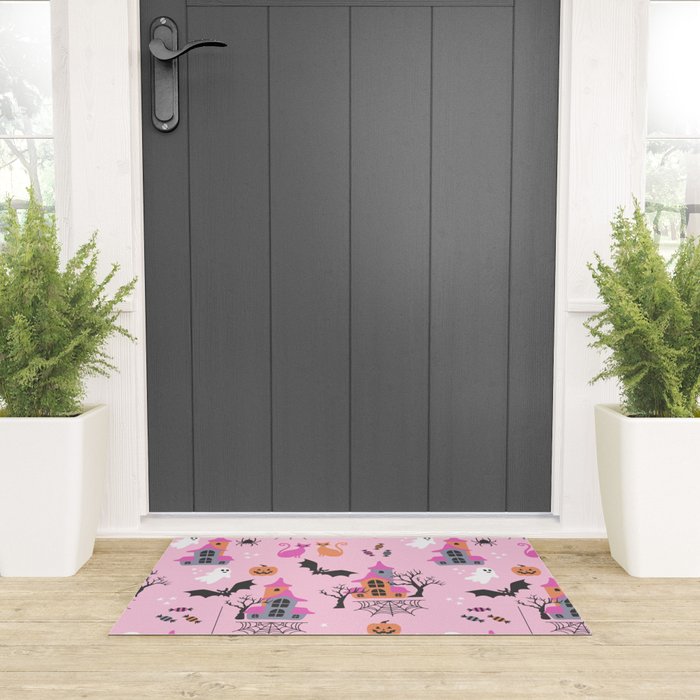 Pink Halloween pastel spooky party Welcome Mat Gallery Image 3