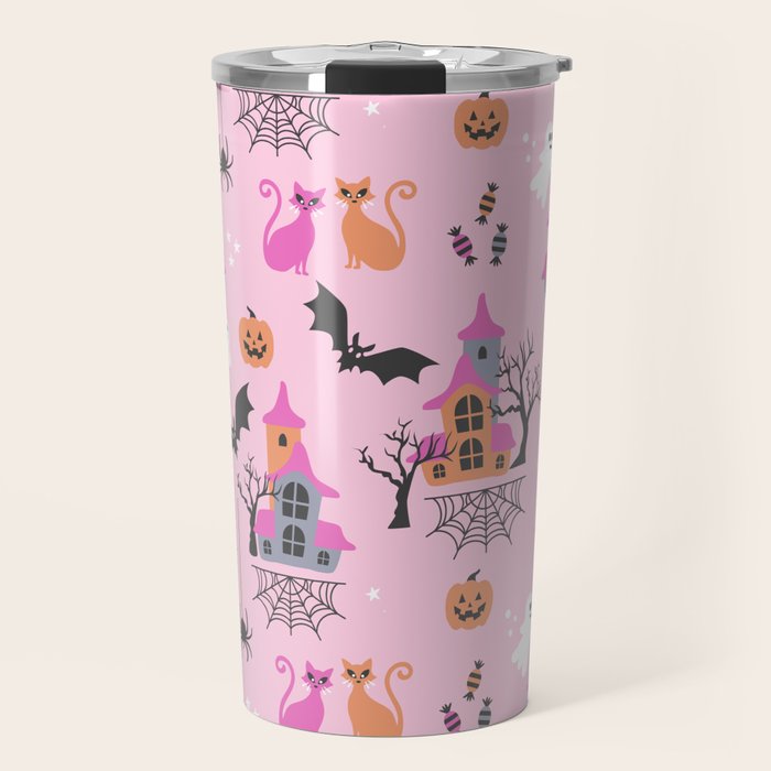 Pink Halloween pastel spooky party Travel Mug Gallery Image 1