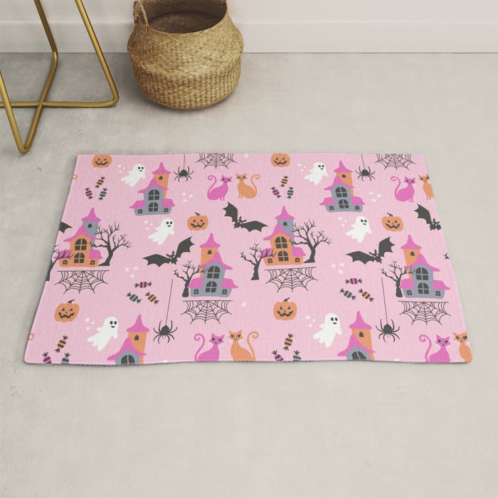 Pink Halloween pastel spooky party Rug Gallery Image 1