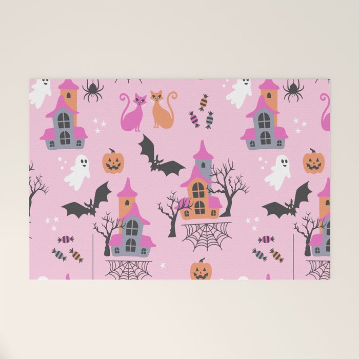 Pink Halloween pastel spooky party Welcome Mat Gallery Image 1