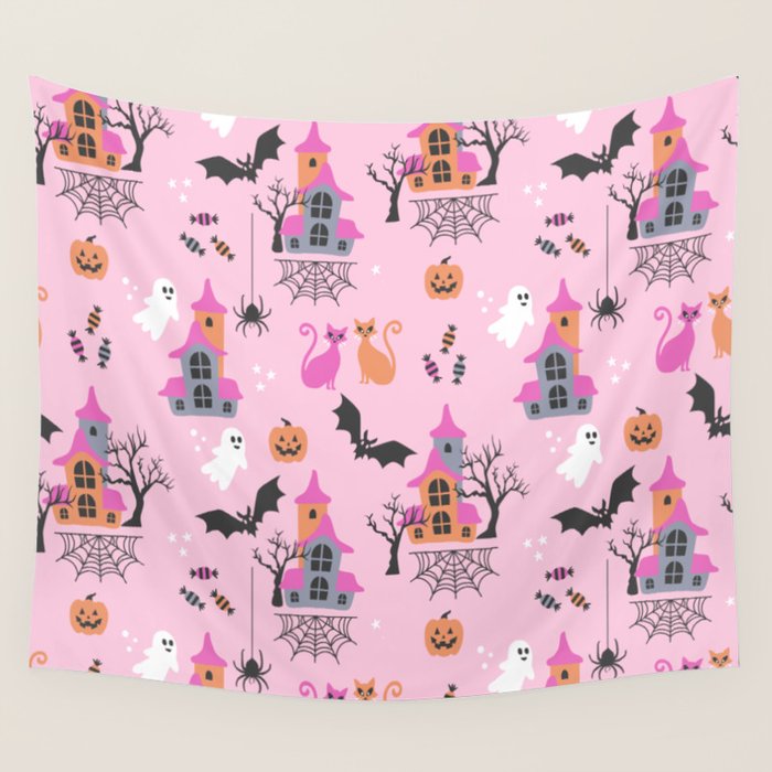 Pink Halloween pastel spooky party Wall Tapestry Gallery Image 4