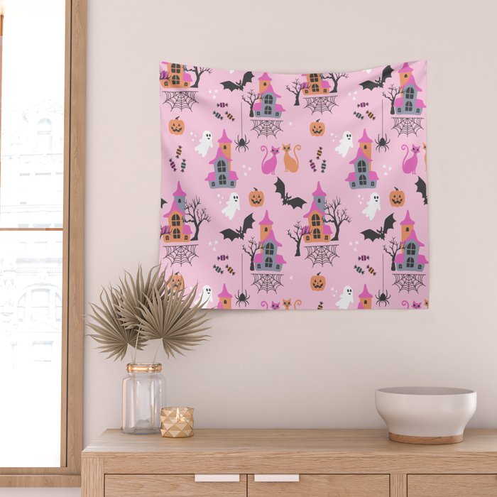 Pink Halloween pastel spooky party Wall Tapestry Gallery Image 2
