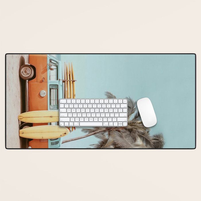 Surf Van II - Vintage Coastal Adventure Print Desk Mat Gallery Image 1